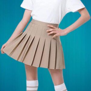 Girls Accordion Pleated Skirt Khaki Size S